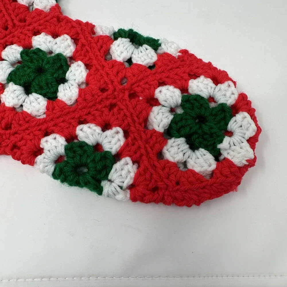 Handmade Crochet Christmas Stocking Granny Square Holiday Decor 18